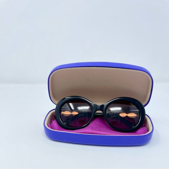 EMILIO PUCCI 55MM Round Sunglasses Shiny Black Bordeaux print retro Cobain 60s - Picture 13 of 16